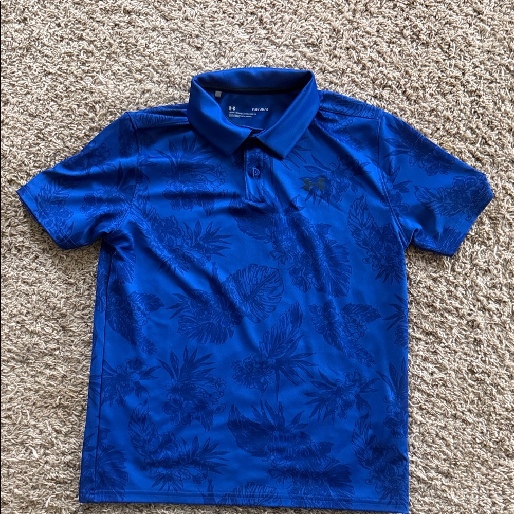 Under Armour Boys Royal Blue Floral Performance Polo